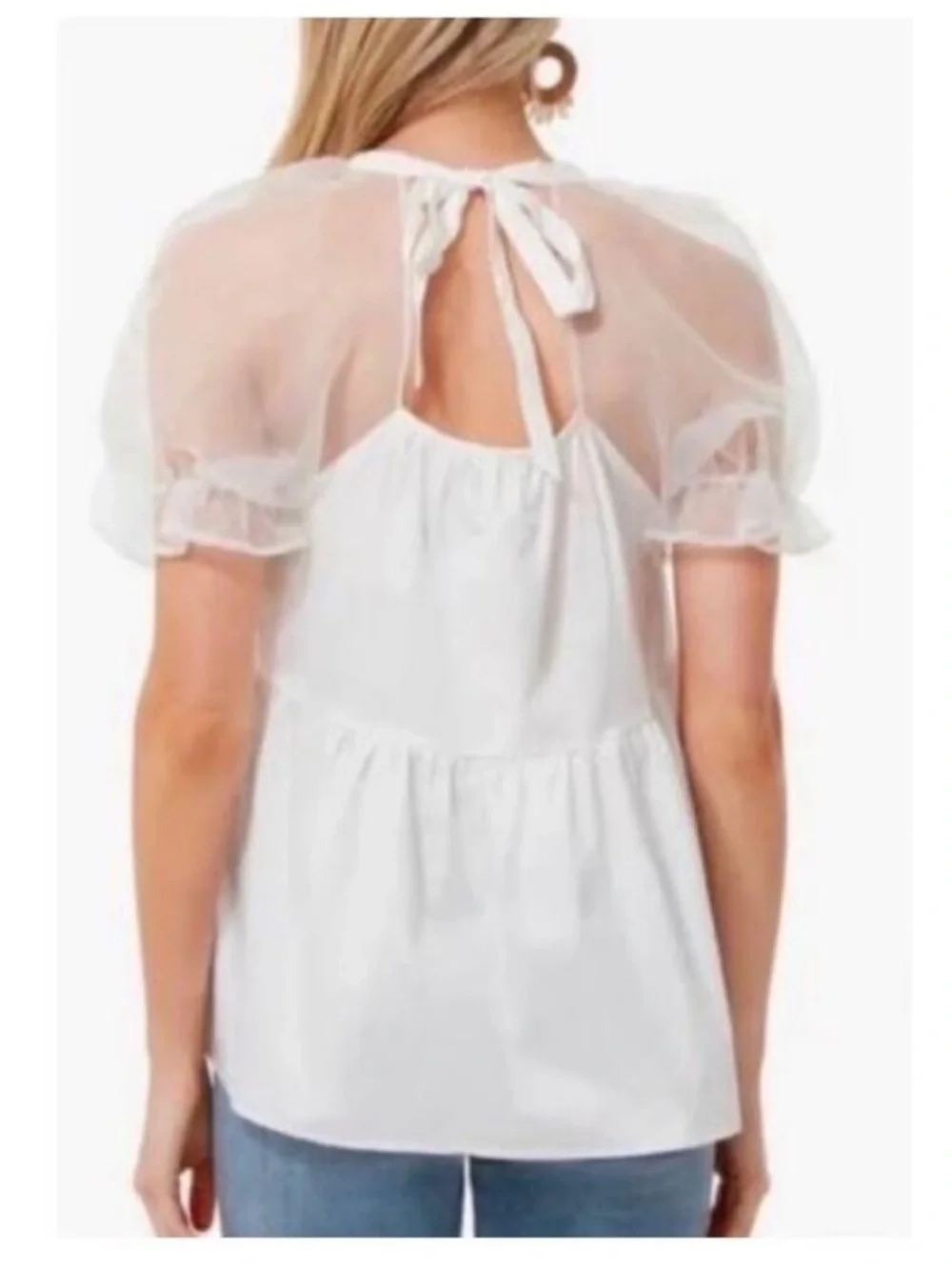Pomander Place Tinsley Top Blouse Sheer Puff Sleeve Tuckernuck Bride Peplum